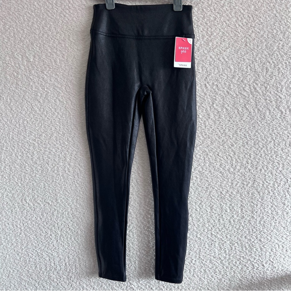 Spanx NWT Girls Black Faux Leather Non‎ Shaping Leggings Pants Size Small 7/8